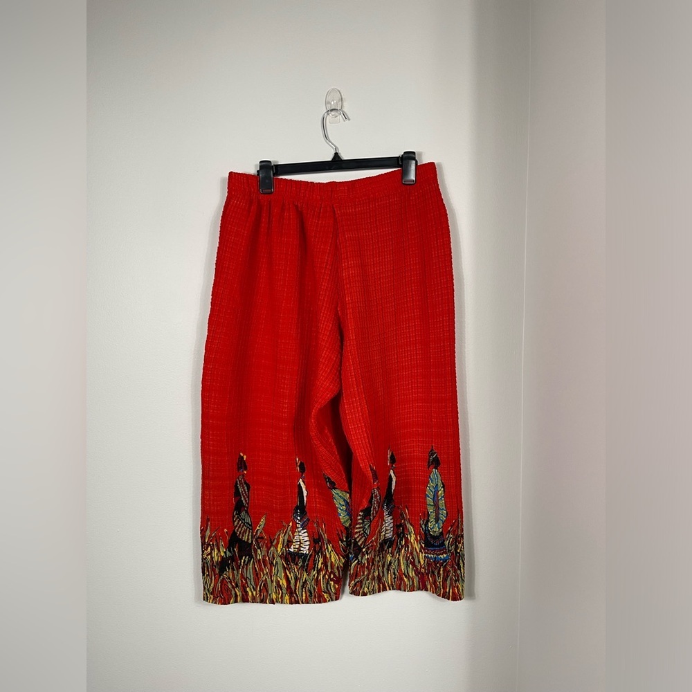 Midnight Velvet Strechy African Indian Print Pants Ladies Red-Orange Size L - Picture 8 of 11
